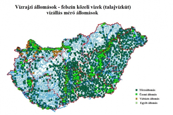 Vízrajzi állomások - felszín közeli vizek (talajvízkút) vízállás mérő állomások